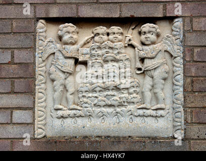 Carving on St. Wendreda`s church hall, March, Cambridgeshire, England, UK Stock Photo